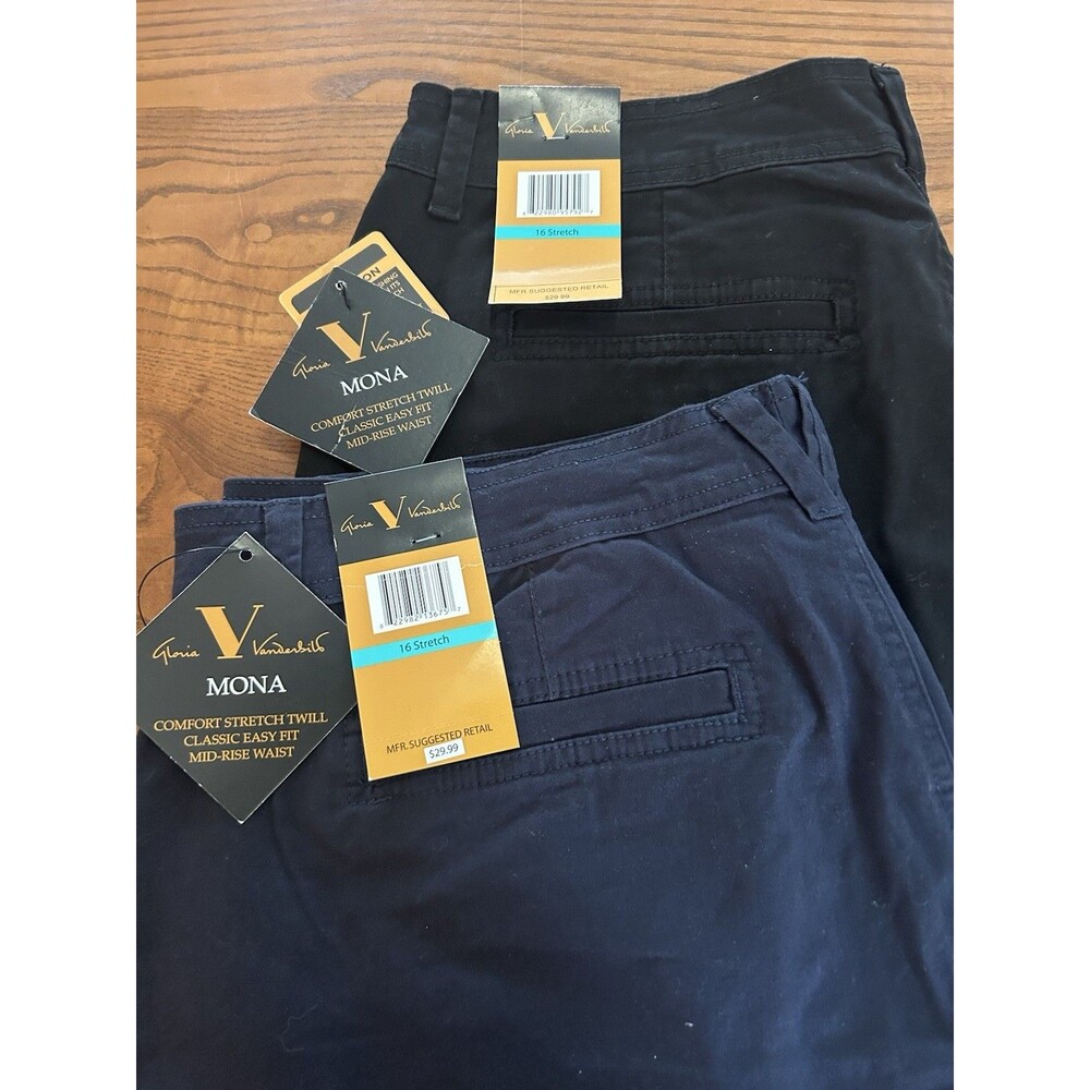 Gloria Vanderbilt Mona Cotton Blend Twill Pants Bundle Of 2 -  NWT Size 16 S